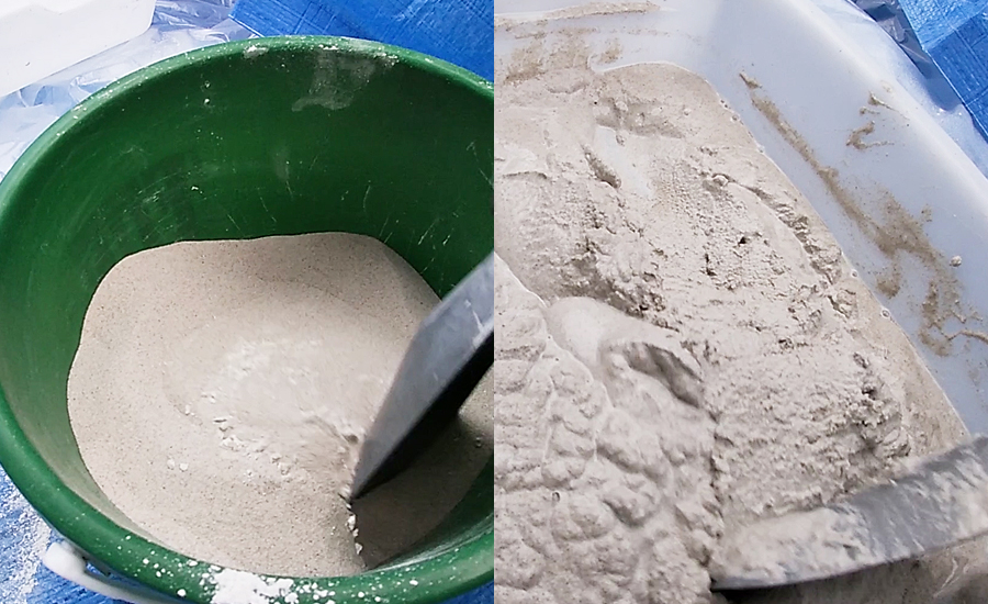 ホワイトセメントと珪砂を1：2.5で混ぜ合わせる