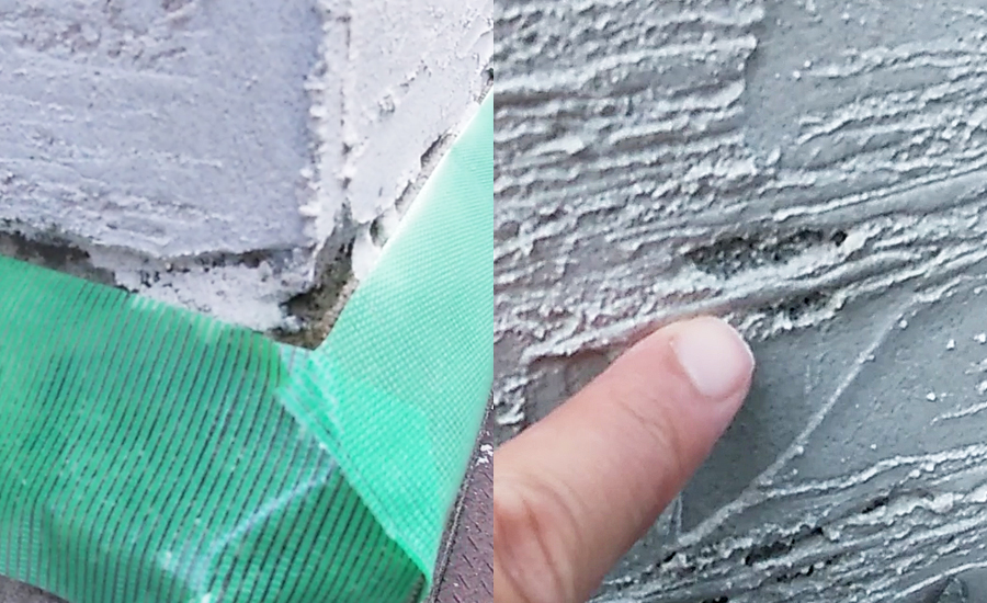 モルタルを塗り切れていなかった部分やパターンローラーで削りすぎてしまった部分などにモルタルを足していき、微修正
